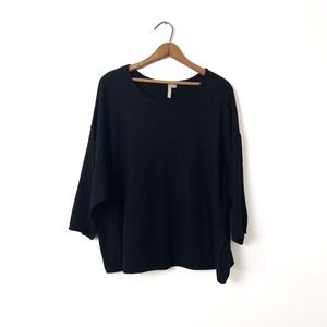 Pure Jill Cotton Cashmere Knit Top Black Oversized Boxy Minimalist Sweater S